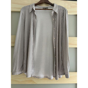 Adrianna Papell Plaid Button-Down Shirt – Size L – Soft & Stretchy